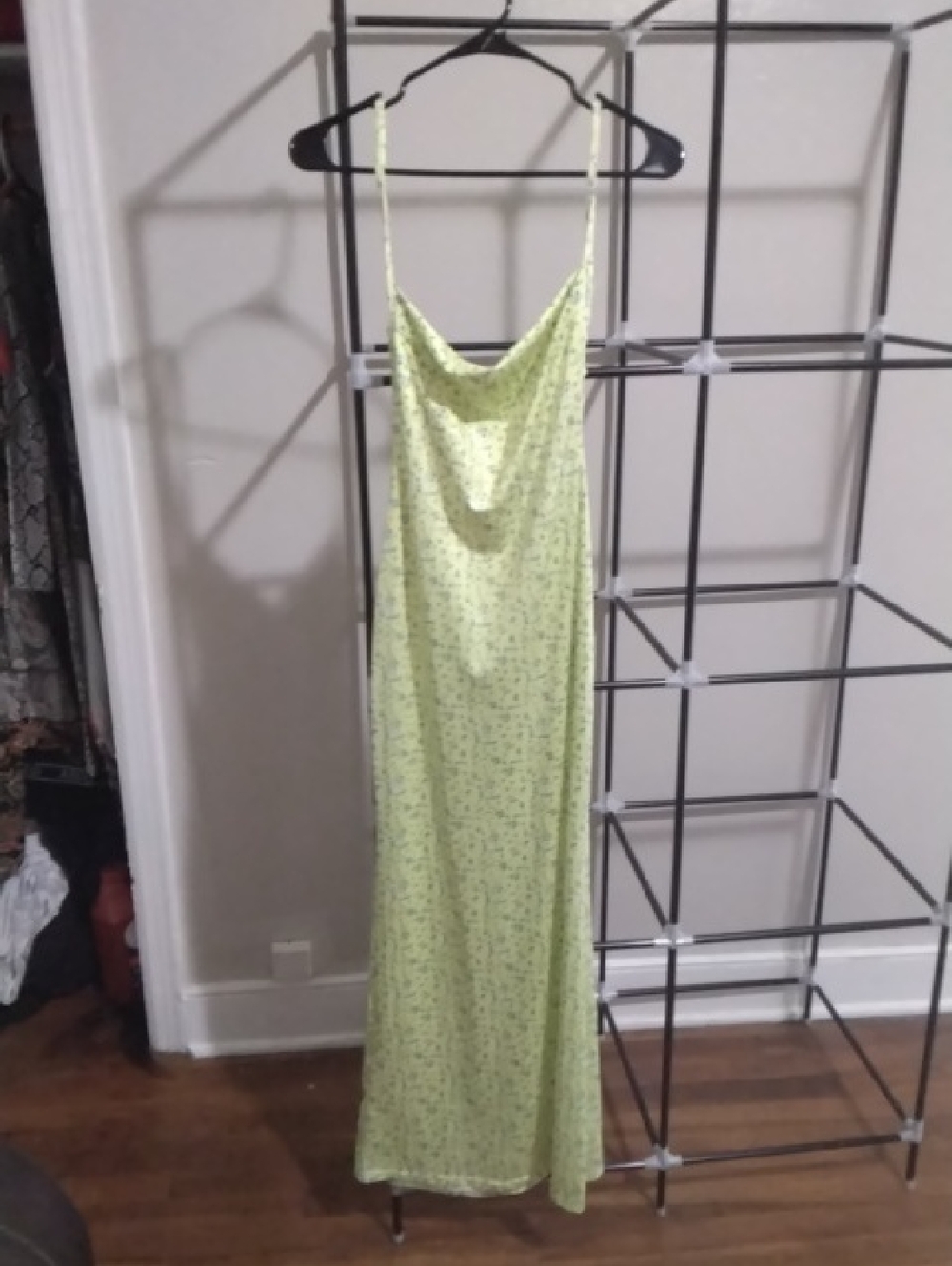 Lime Green Floral Slip Dress with Cowl Neck